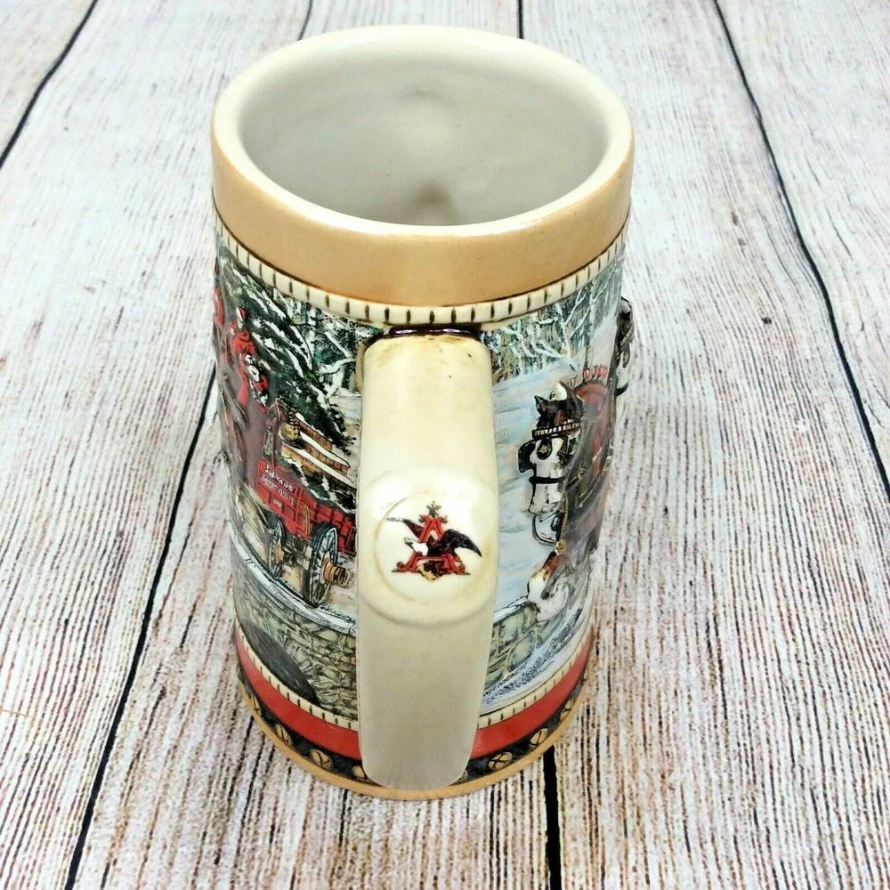 Vintage 1988 Anheuser Busch Budweiser Christmas Beer‎ Stein- Clydesdales Mug
